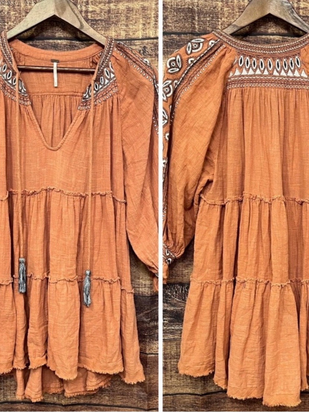 Free People Dreamweaver Embroidered Rust Peasant Tunic Top - Women - Picture 4 of 7